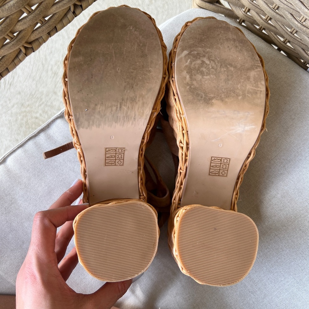 Jeffrey Campbell Tea Party tan Suede Open Toe Block Ankle Strap Platform Sandal - Picture 10 of 13